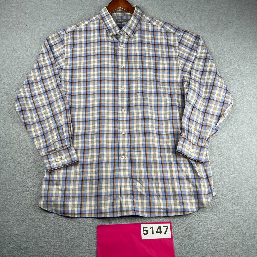Daniel Cremieux Non Iron Blue Beige Check Shirt Button Up Long Sleeve Mens XL
